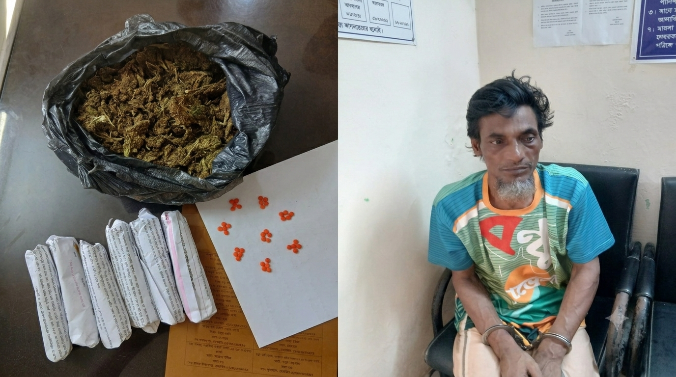 গোলাপগঞ্জে ৬৫০ গ্রাম গাঁজা ও ৪০ পিস ইয়াবাসহ গ্রেপ্তার ১